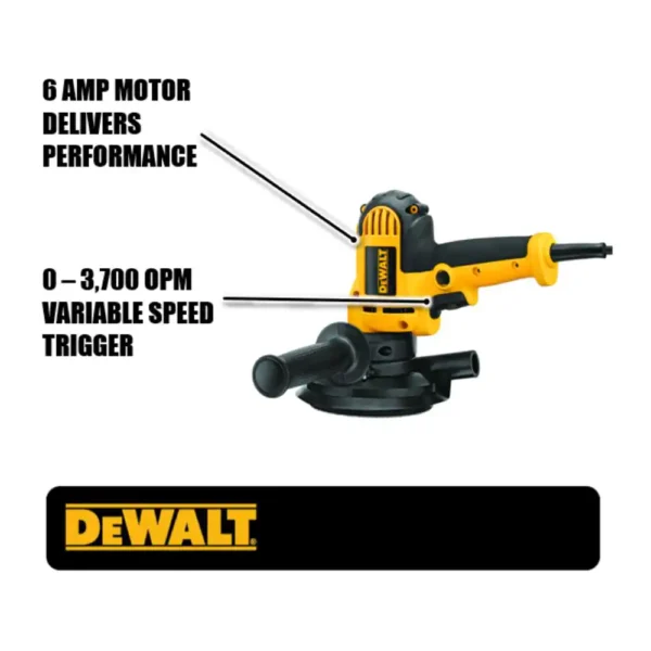 DWE6401DS 6 Amp Corded Variable Speed Disk Sander with 5 in., 8 Hole Hook and Loop Pad, Dust Shroud and Wrench - Image 2