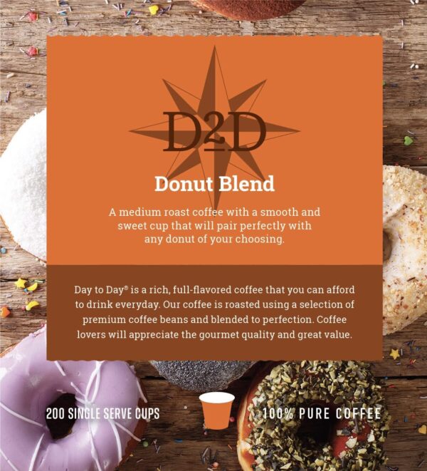 Day To Day 200-Count Donut Blend, Medium Roast Single Serve Coffee Pods for K-Cup Keurig Brewers (Donut Blend, 200 Count (Pack of 1)) - Image 8