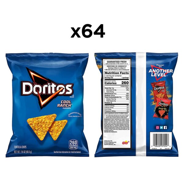 Doritos Cool Ranch Flavored Tortilla Chips, 1.75oz Bags (64 Pack) - Image 2
