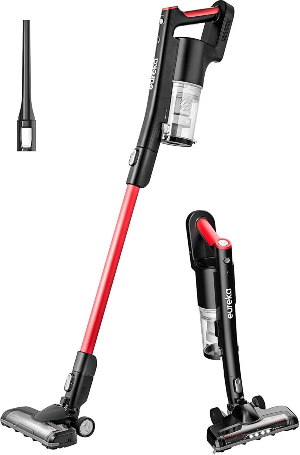NEC101 Cordless Vacuum Cleaner LED Headlights, Convenient Stick and Handheld Vac, Basic, Red, Black