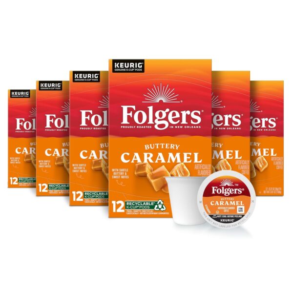 Folgers Buttery Caramel Flavored Coffee, 72 Keurig K-Cups Pods