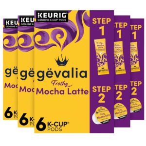 Gevalia Frothy 2-Step Mocha Latte Espresso K-Cup Coffee Pods   Froth Packets Kit, 6 Count (Pack of 6)