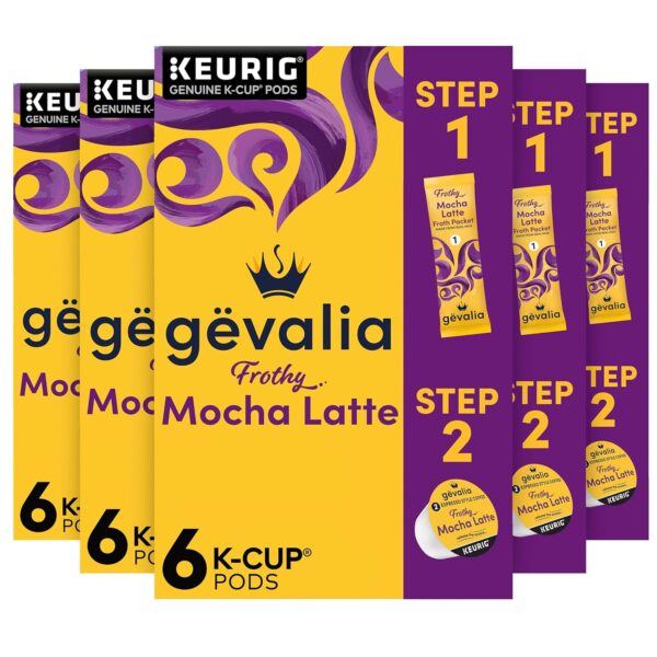 Gevalia Frothy 2-Step Mocha Latte Espresso K-Cup Coffee Pods   Froth Packets Kit, 6 Count (Pack of 6)