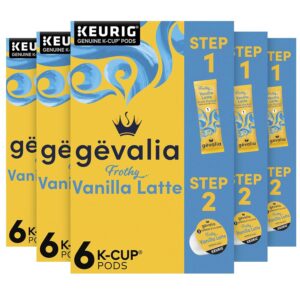 Gevalia Frothy 2-Step Vanilla Latte Espresso K-Cup Coffee Pods   Froth Packets Kit, 6 Count (Pack of 6)