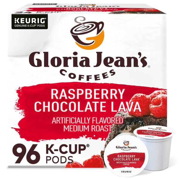 Gloria Jean s Raspberry Chocolate Lava Keurig Single-Serve K-Cup Pods, Medium Roast Coffee, 96 Count (4 Packs of 24)