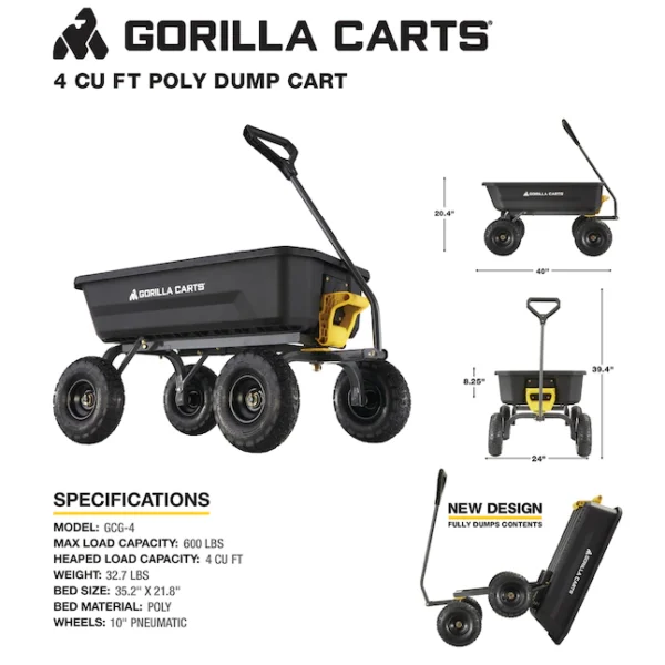 Gorilla Carts  4-cu ft Poly Yard Cart - Image 9