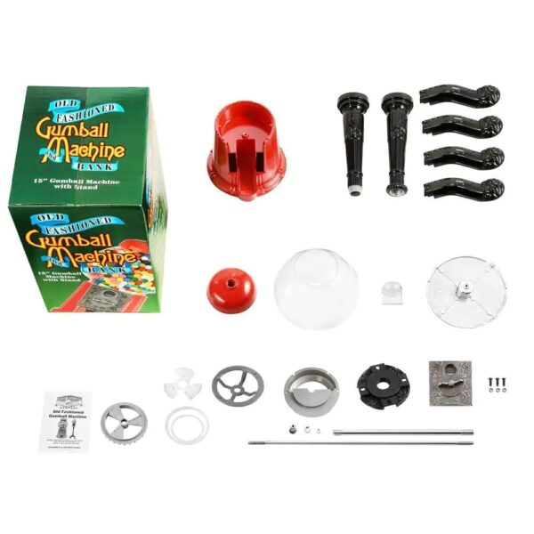 15 in. Vintage Red Gumball Machine Bank with Stand - Image 2