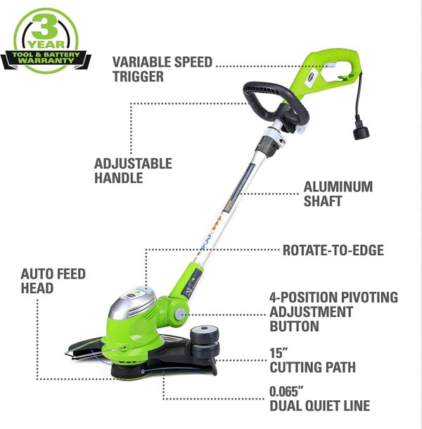 GreenWorks 5.5 Amp 15  Corded String Trimmer - Image 7