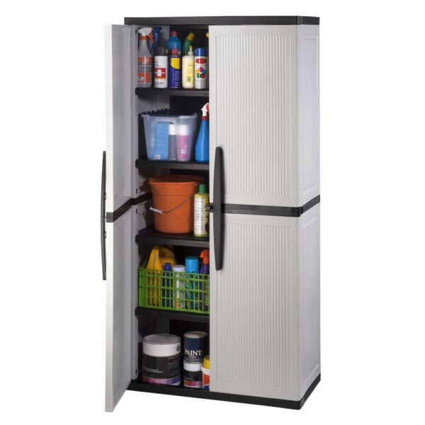 HDX Plastic Freestanding Garage Cabinet in Gray (35 in. W x 71 in. H x 18 in. D) - Image 2
