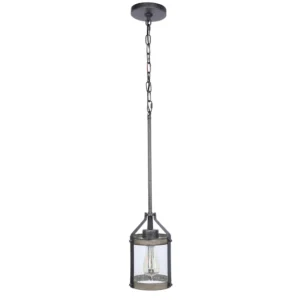34810 Barrington Anvil Iron and Distressed Antique Grey Rustic Seeded Glass Cylinder Mini Pendant Light