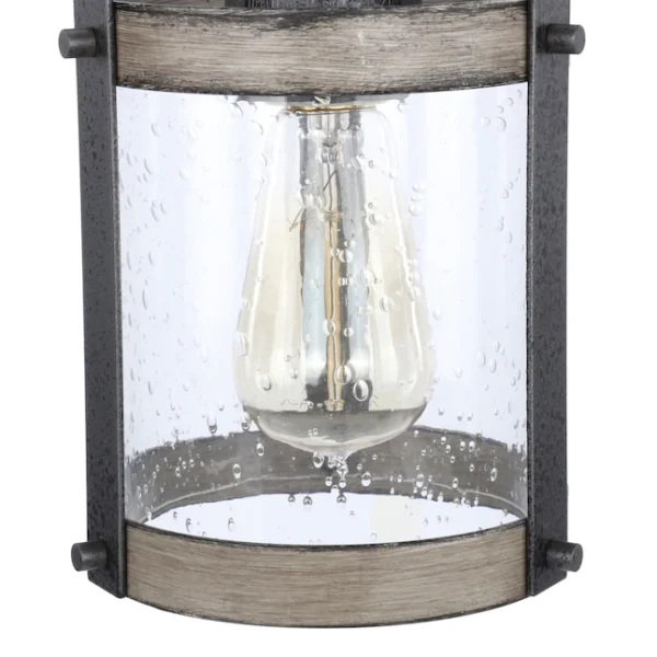 34810 Barrington Anvil Iron and Distressed Antique Grey Rustic Seeded Glass Cylinder Mini Pendant Light - Image 2