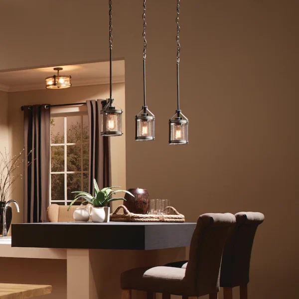 34810 Barrington Anvil Iron and Distressed Antique Grey Rustic Seeded Glass Cylinder Mini Pendant Light - Image 4