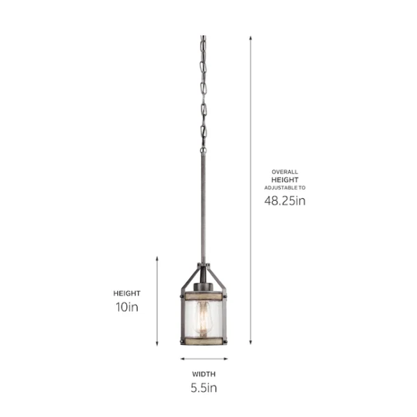 34810 Barrington Anvil Iron and Distressed Antique Grey Rustic Seeded Glass Cylinder Mini Pendant Light - Image 6