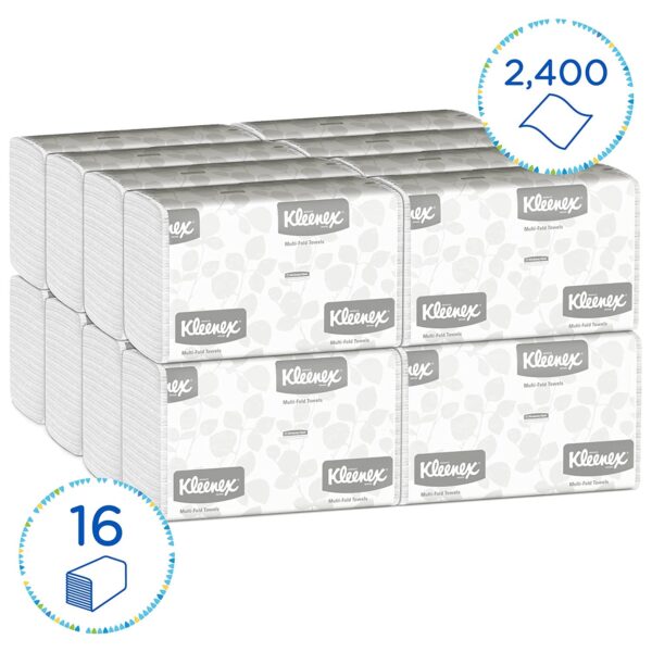 Kleenex Multifold Paper Towels (01890), White, 16 Packs / Case, 150 Tri Fold Paper Towels / Pack, 2,400 Towels / Case - Image 3