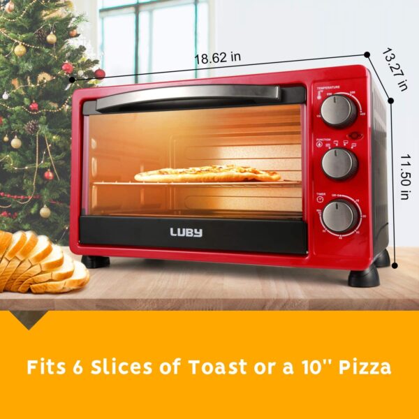 Convection Toaster Oven with Timer, Toast, Broil Settings, Includes Baking Pan, Rack and Crumb Tray, 6-Slice, Red - Image 4
