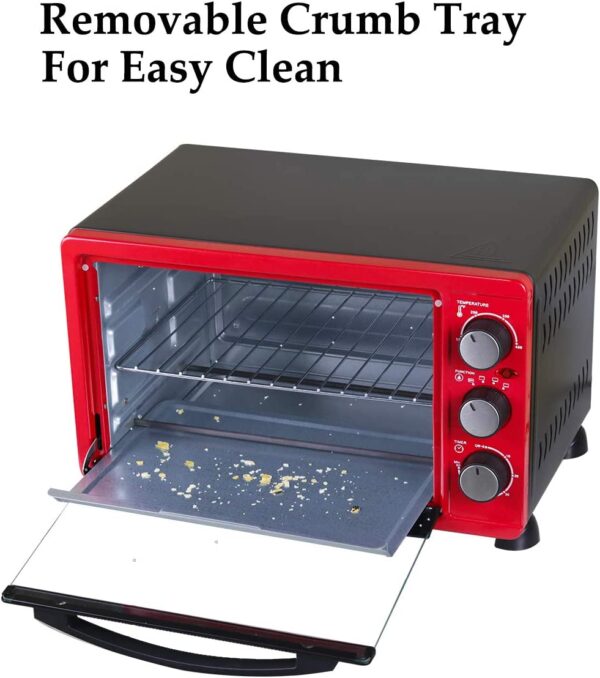 Convection Toaster Oven with Timer, Toast, Broil Settings, Includes Baking Pan, Rack and Crumb Tray, 6-Slice, Red - Image 6