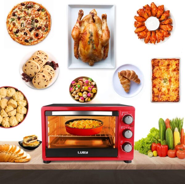 Convection Toaster Oven with Timer, Toast, Broil Settings, Includes Baking Pan, Rack and Crumb Tray, 6-Slice, Red - Image 7