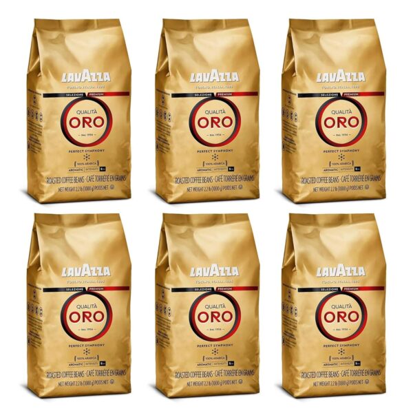 Lavazza Qualit?? Oro Whole Bean Coffee Blend, Medium Roast, 2.2-Pound Bag (Pack of 6) ,Full-bodied medium roast with sweet, aromatic flavor, Non-GMO, Value Pack
