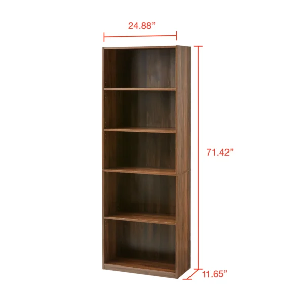 5-Shelf Bookcase with Adjustable Shelves, Canyon Walnut - Image 5
