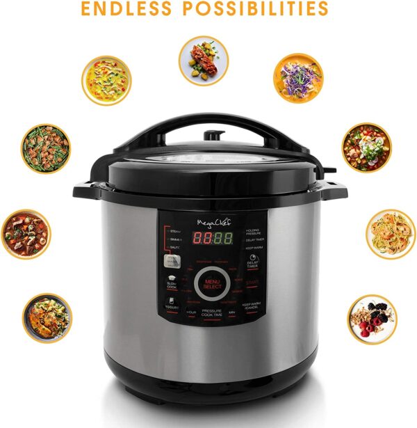 12 Quart Digital Pressure Cooker with 15 Preset Options and Glass Lid, Silver - Image 2