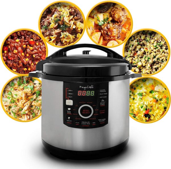 12 Quart Digital Pressure Cooker with 15 Preset Options and Glass Lid, Silver - Image 4
