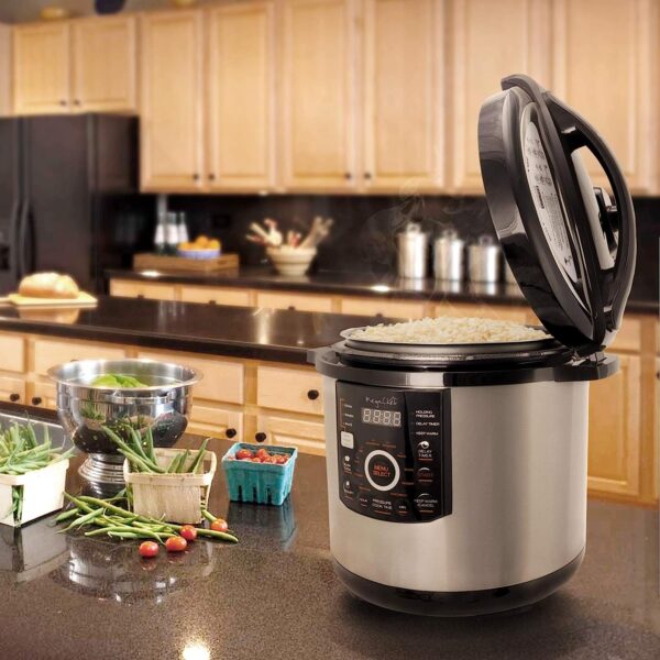 12 Quart Digital Pressure Cooker with 15 Preset Options and Glass Lid, Silver - Image 3
