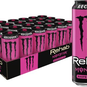 Monster Energy Rehab Raspberry Tea + Energy, Energy Iced Tea, 15.5 Ounce (Pack of 24)