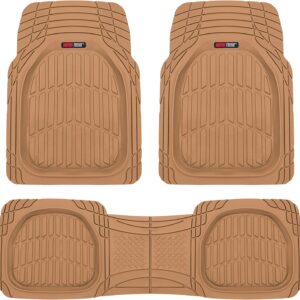 923-BG Beige Contour Liners-Deep Dish Heavy Duty Rubber Floor Mats for Car SUV Truck   Van-All Weather Protection Trim to Fit Most Vehicles(Tan Beige)