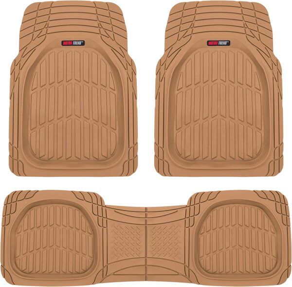 923-BG Beige Contour Liners-Deep Dish Heavy Duty Rubber Floor Mats for Car SUV Truck   Van-All Weather Protection Trim to Fit Most Vehicles(Tan Beige)
