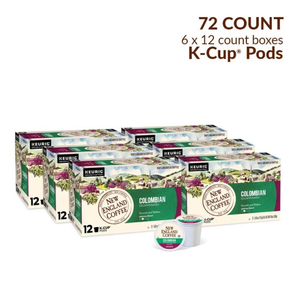 New England Coffee Colombian Decaffeinated Medium Roast Single Serve Pods, 12ct Box (Pack of 6) - Image 12