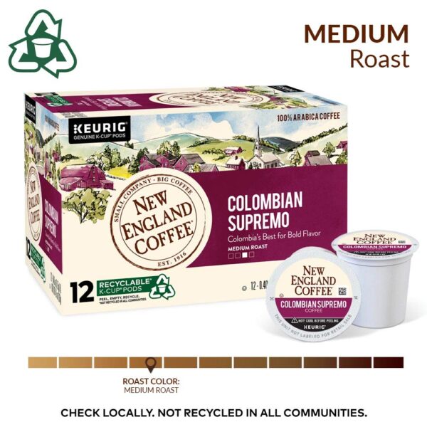 New England Coffee Colombian Supremo Medium Roast Single Serve Pods, 12ct Box (Pack of 6) - Image 2
