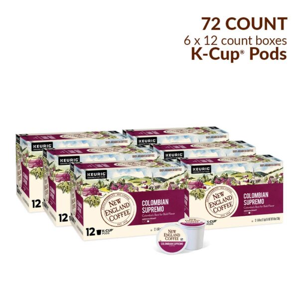 New England Coffee Colombian Supremo Medium Roast Single Serve Pods, 12ct Box (Pack of 6) - Image 12