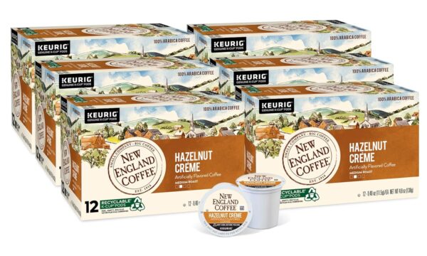 New England Coffee Hazelnut Cr??me Medium Roast Single Serve Pods, 12ct Box (Pack of 6)