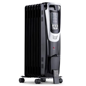 AH-450B Portable1500-Watt Electric Oil-Filled Silent Radiator Heater with Energy Efficient Operation Cover 150 sq. ft.   Black
