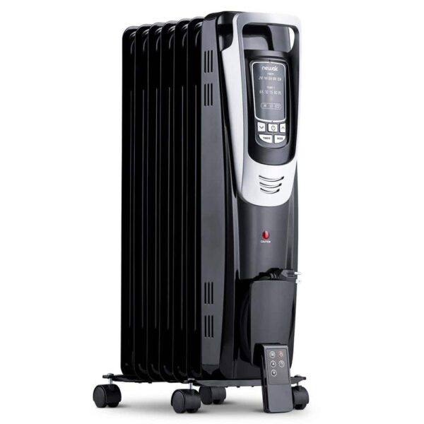 AH-450B Portable1500-Watt Electric Oil-Filled Silent Radiator Heater with Energy Efficient Operation Cover 150 sq. ft.   Black