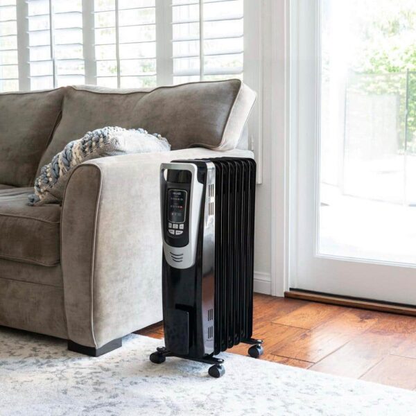 AH-450B Portable1500-Watt Electric Oil-Filled Silent Radiator Heater with Energy Efficient Operation Cover 150 sq. ft.   Black - Image 2