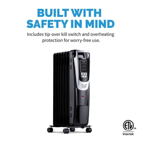 AH-450B Portable1500-Watt Electric Oil-Filled Silent Radiator Heater with Energy Efficient Operation Cover 150 sq. ft.   Black - Image 5