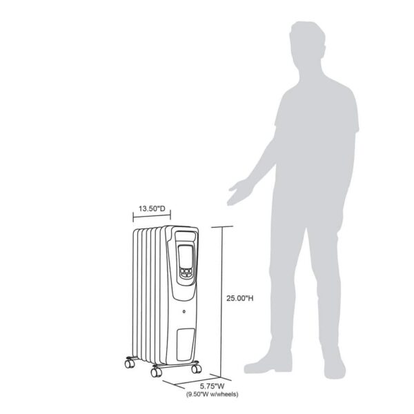 AH-450B Portable1500-Watt Electric Oil-Filled Silent Radiator Heater with Energy Efficient Operation Cover 150 sq. ft.   Black - Image 7