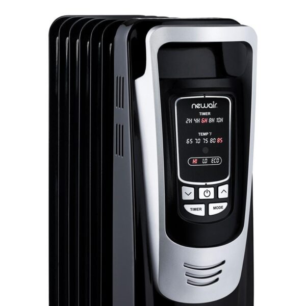 AH-450B Portable1500-Watt Electric Oil-Filled Silent Radiator Heater with Energy Efficient Operation Cover 150 sq. ft.   Black - Image 8