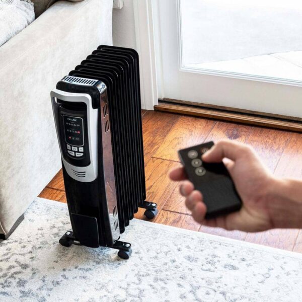 AH-450B Portable1500-Watt Electric Oil-Filled Silent Radiator Heater with Energy Efficient Operation Cover 150 sq. ft.   Black - Image 10