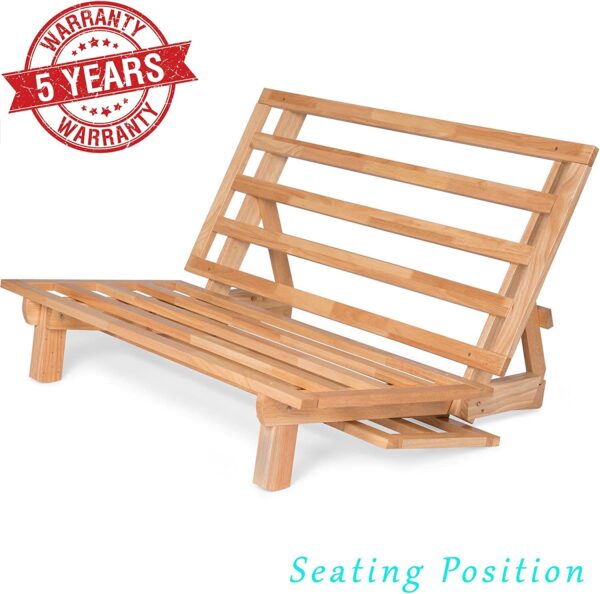 Tri-Fold Wood Futon Frame Full Size Sofa Bed Lounger   (Affordable Space Saver, Natural Finish) Ideal for Small Spaces, RVs, and Dorm Rooms - Image 2