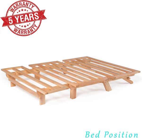 Tri-Fold Wood Futon Frame Full Size Sofa Bed Lounger   (Affordable Space Saver, Natural Finish) Ideal for Small Spaces, RVs, and Dorm Rooms - Image 3