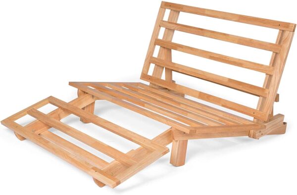 Tri-Fold Wood Futon Frame Full Size Sofa Bed Lounger   (Affordable Space Saver, Natural Finish) Ideal for Small Spaces, RVs, and Dorm Rooms