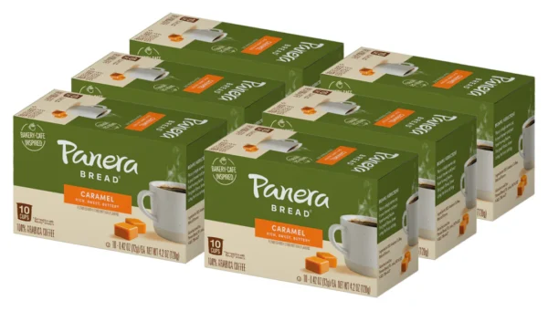 Panera Bread Caramel Light Roast Coffee, Single Serve 60 Count Pods (6 Packs of 10)