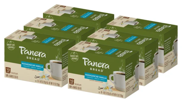 Panera Bread Madagascar Vanilla Light Roast Coffee, Single Serve 60 Count Pods (6 Packs of 10)