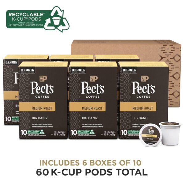 Peet s Coffee, Medium Roast K-Cup Pods for Keurig Brewers   Big Bang 60 Count (6 Boxes of 10 K-Cup Pods) - Image 2