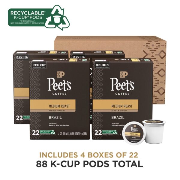 Peet s Coffee, Medium Roast K-Cup Pods for Keurig Brewers   Single Origin Brazil 88 Count (4 Boxes of 22 K-Cup Pods) - Image 2