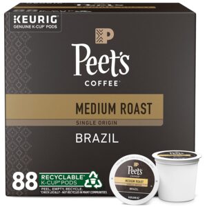 Peet s Coffee, Medium Roast K-Cup Pods for Keurig Brewers   Single Origin Brazil 88 Count (4 Boxes of 22 K-Cup Pods)