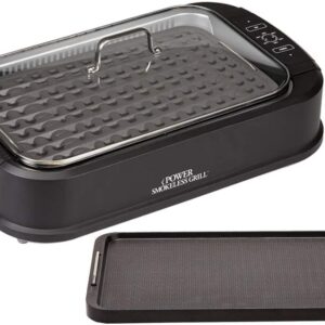 Smokeless Electric Indoor Removable Grill and Griddle Plates, Nonstick Cooking Surfaces, Glass Lid, 1500 Watt, 21X 15.4X 8.1, black