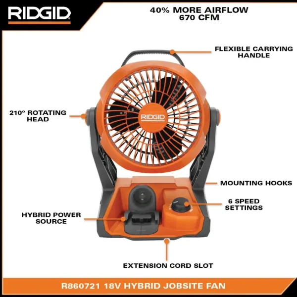 R860721B 18V Cordless Hybrid Jobsite Fan (Tool Only) - Image 3